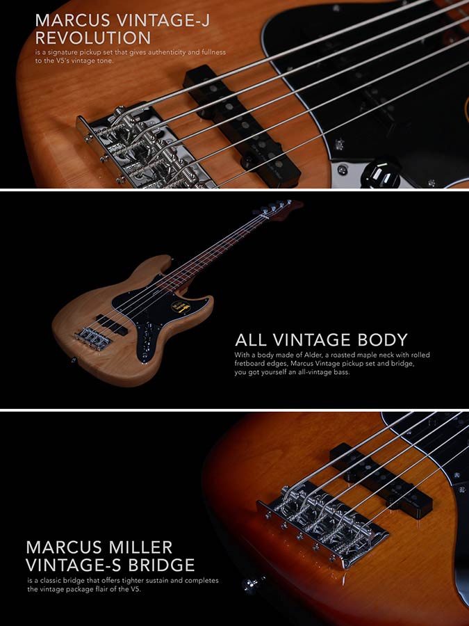 Vater Marcus Miller V5-5 Alder Tobacco Sunburst E-Bass für Linkshänder