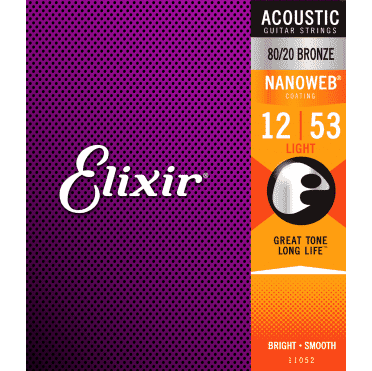 Elixir 11052 Acoustic 80/20 Bronze Nanoweb Light 12-53