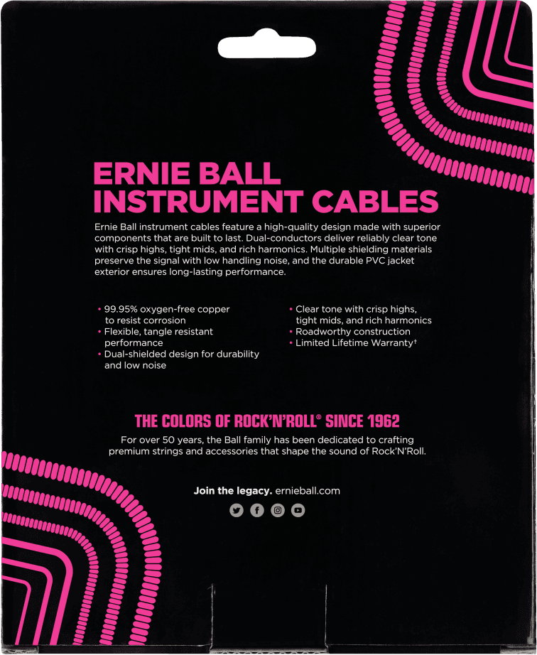 Ernie Ball 6044 gekrulde instrumentkabel zwart | 9 Meter