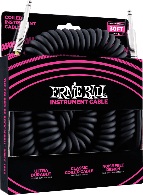 Ernie Ball 6044 gekrulde instrumentkabel zwart | 9 Meter