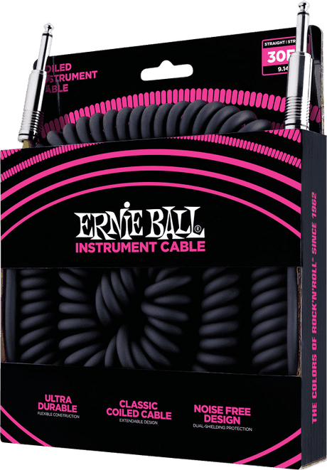 Ernie Ball 6044 gekrulde instrumentkabel zwart | 9 Meter