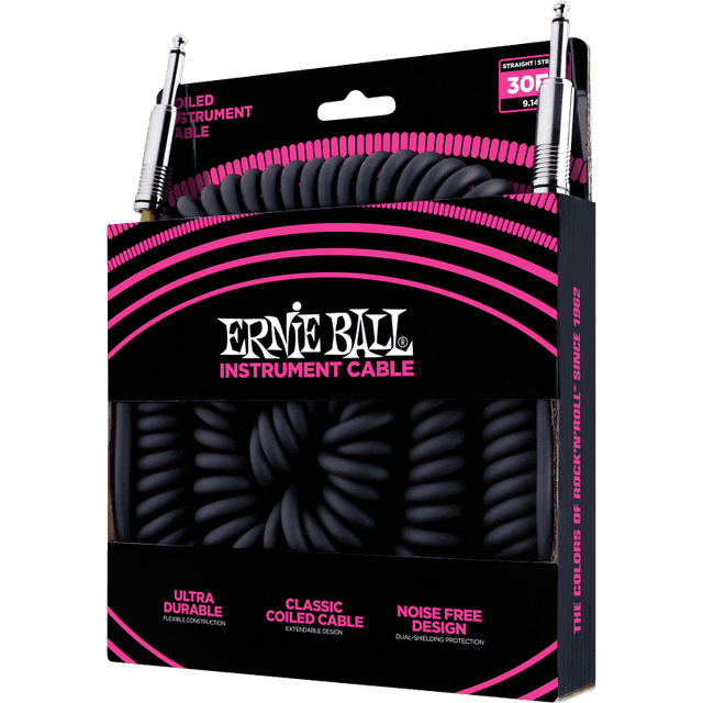 Ernie Ball 6044 gekrulde instrumentkabel zwart | 9 Meter