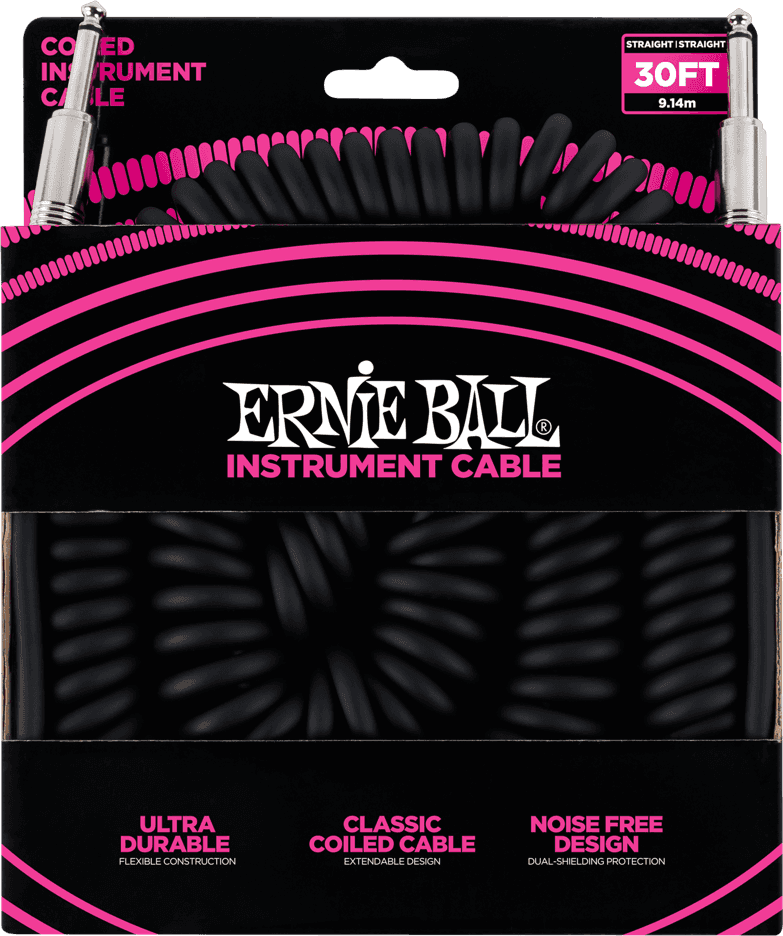 Ernie Ball 6044 gekrulde instrumentkabel zwart | 9 Meter