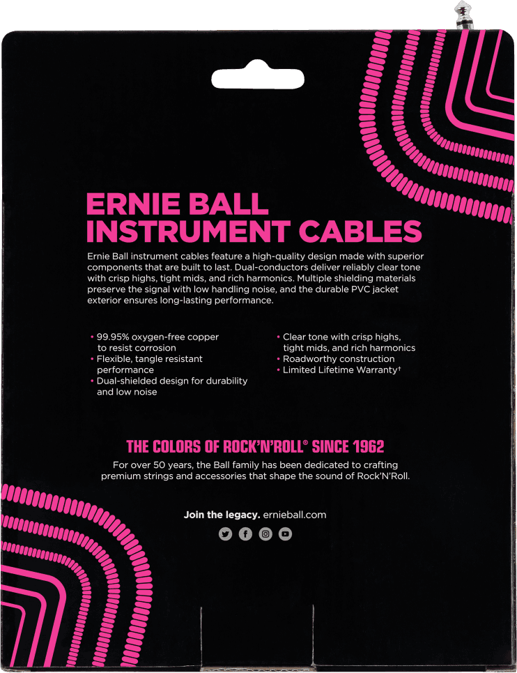 Ernie Ball 6044 gekrulde instrumentkabel wit | 9 Meter