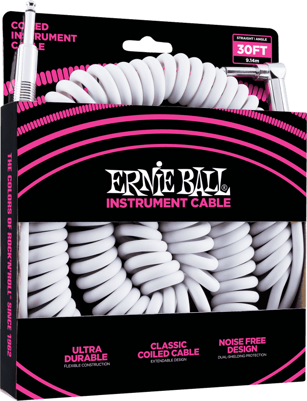 Ernie Ball 6044 gekrulde instrumentkabel wit | 9 Meter