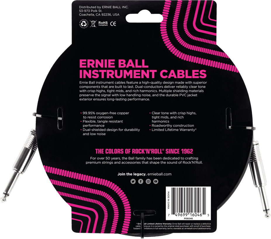 Ernie Ball 6046 Instrumentenkabel Schwarz | 6 Meter