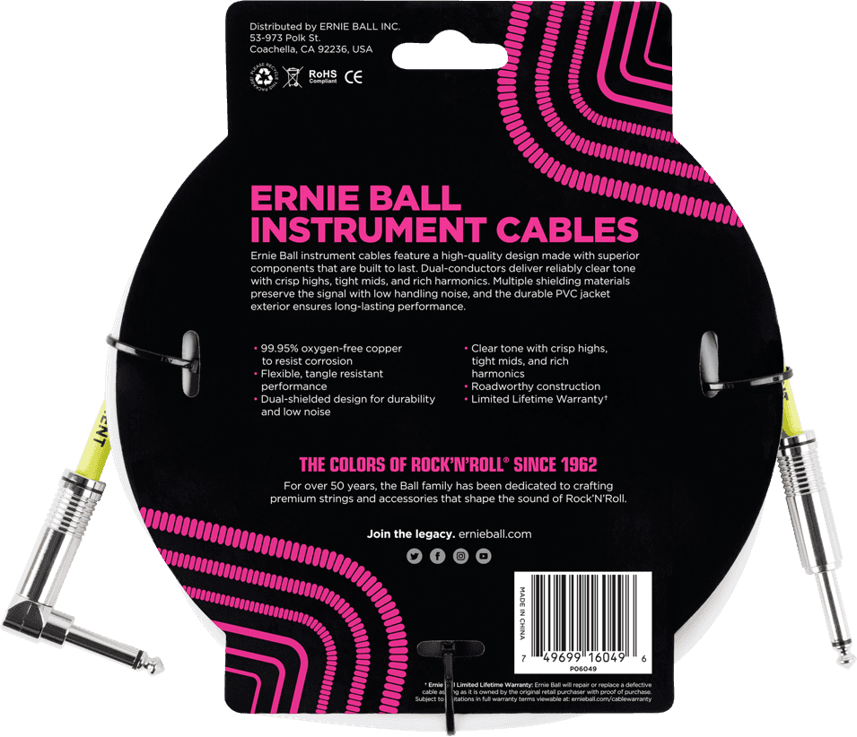 Ernie Ball 6049 Instrumentenkabel Weiß 3 Meter