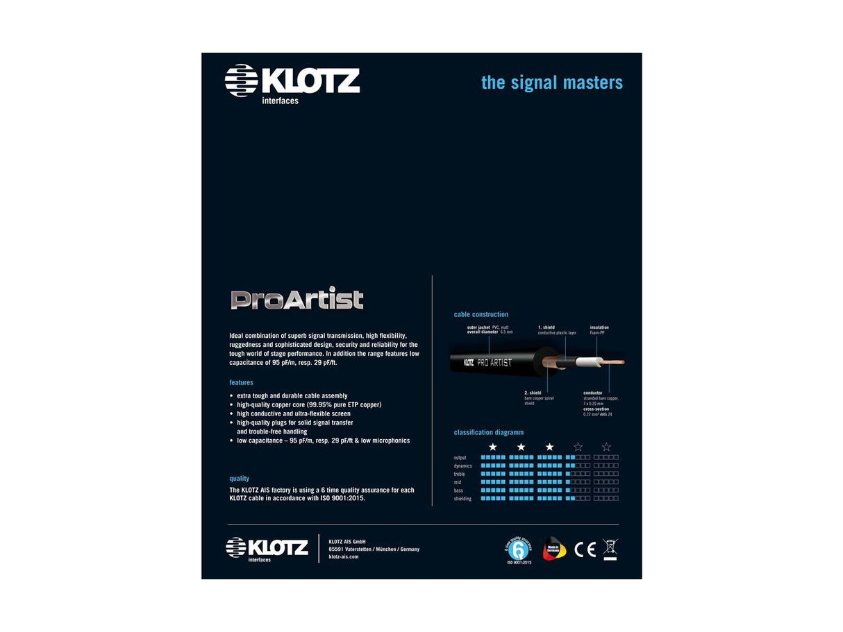 Klotz PRON060PP Pro Artist Gitarrenkabel-Klinkenstecker | 6 Meter